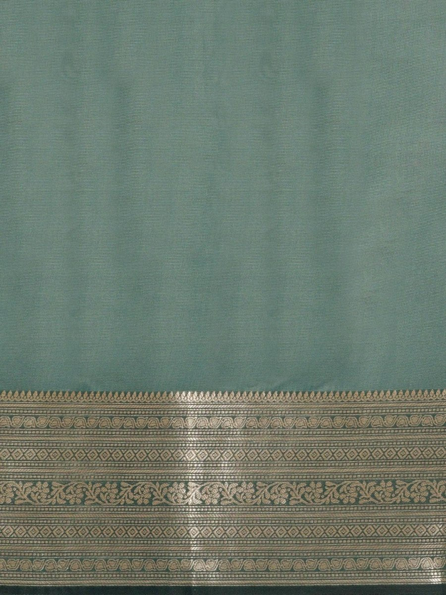 Teal and Gold Zari Woven Ethnic Motifs Organza Saree - Inddus.com