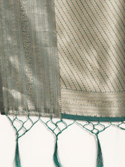Teal and Gold Zari Woven Ethnic Motifs Organza Saree - Inddus.com