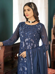 Teal Blue Embroidered Festive-Wear Straight-Cut-Suit - Inddus.com
