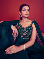 Teal Blue Georgette Partywear Gown - Inddus.com