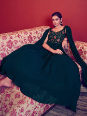 Teal Blue Georgette Partywear Gown - Inddus.com