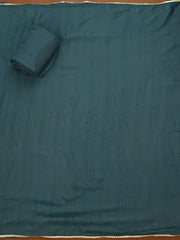 Teal Blue & Gold-Toned Woven Design Organza Unstitched Dress Material - Inddus.com