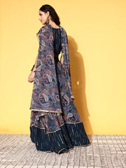 Teal Embroidered Sequinned Semi-Stitched Lehenga & Unstitched Blouse With Dupatta - Inddus.com