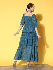Teal Georgette Maxi Dress - Inddus.com