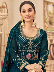 Teal Georgette Partywear Gown - Inddus.com