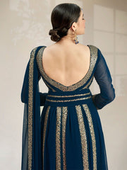 Teal Georgette Partywear Gown - Inddus.com
