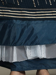 Teal & Gold-Toned Embroidered Semi-Stitched Lehenga & Unstitched Blouse With Dupatta - Inddus.com