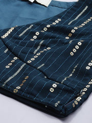 Teal & Gold-Toned Embroidered Semi-Stitched Lehenga & Unstitched Blouse With Dupatta - Inddus.com