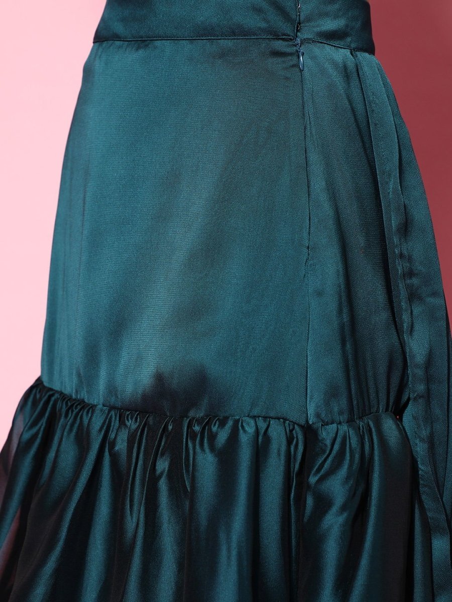 Teal Lehenga Saree with Blouse Piece - Inddus.com
