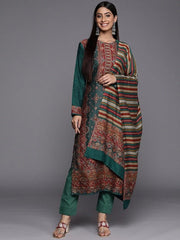 Teal & Maroon Woven Pashmina Winter Wear Unstitched Dress Material - Inddus.com