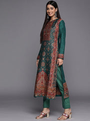 Teal & Maroon Woven Pashmina Winter Wear Unstitched Dress Material - Inddus.com