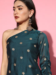 Teal Sequinned Embroidered Kurta with Palazzo - Inddus.com
