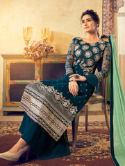 Teal Viscose Georgette Partywear Palazzo Suit - inddus-us