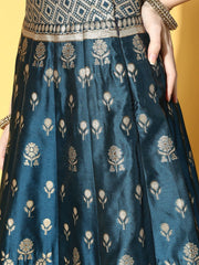 Teal Woven Design Semi-stitched Lehenga Choli With Dupatta - Inddus.com
