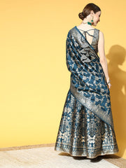 Teal Woven Design Semi-stitched Lehenga Choli With Dupatta - Inddus.com