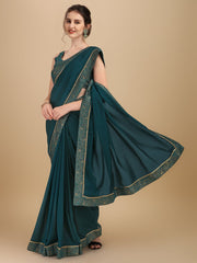 Teal Woven Design Silk Blend Saree - Inddus.com