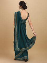 Teal Woven Design Silk Blend Saree - Inddus.com