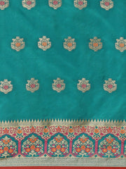 Teal Zari Woven Banarasi Saree - Inddus.com