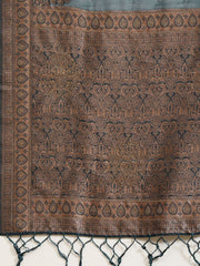 Teal Zari Woven Embellished Banarasi Saree - Inddus.com