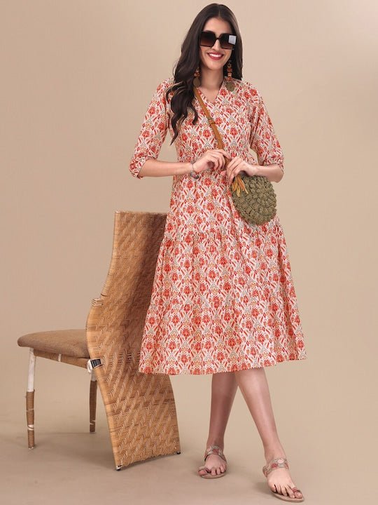 Tribal Printed A-line Midi Dress - Inddus.com