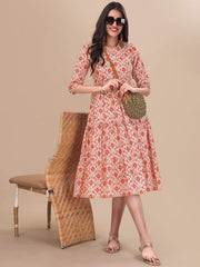 Tribal Printed A-line Midi Dress - Inddus.com