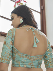 Turquoise Art Silk Embroidered Lehenga Choli - Inddus.com