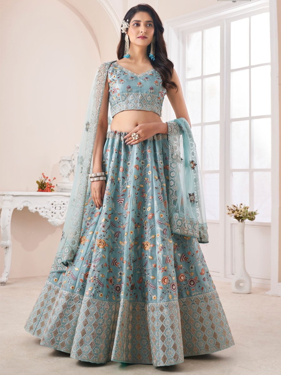 Turquoise Art silk Wedding Lehenga Choli - Inddus.com