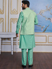 Turquoise Jacquard Kurta With Trouser - Inddus.com