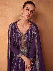Violet Embroidered Partywear Palazzo-Suit - Inddus.com
