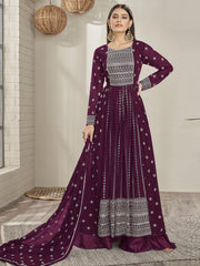 Violet Georgette Partywear Anarkali Suit - Inddus.com