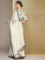 White Embroidered Organza Saree - Inddus.com