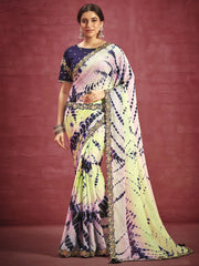 White Fancy Fabric Designer Saree - Inddus.com