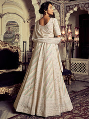 White Georgette Embroidered Lehenga Choli - Inddus.com
