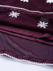 Wine Embroidered Kurta - Inddus.com