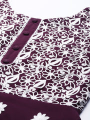 Wine Embroidered Kurta - Inddus.com