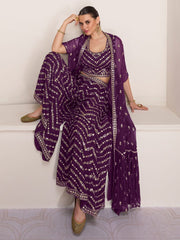 Wine Embroidered Partywear Palazzo-Suit - Inddus.com
