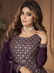Wine Georgette Partywear Sharara Suit - Inddus.com