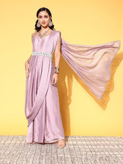 Women Attractive Lavender Solid Draped Luxe Dress - Inddus.com