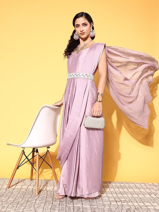 Women Attractive Lavender Solid Draped Luxe Dress - Inddus.com