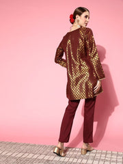 Women Attractive Maroon Solid Top With Trousers - Inddus.com