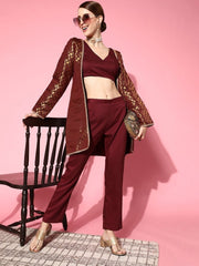 Women Attractive Maroon Solid Top With Trousers - Inddus.com