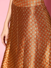 Women Attractive Rust Self-design Top With Skirt - Inddus.com