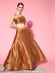 Women Attractive Rust Self-design Top With Skirt - Inddus.com