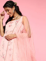Women Baby Pink Floral Digital Print Kurta with Sharara and Dupatta - Inddus.com