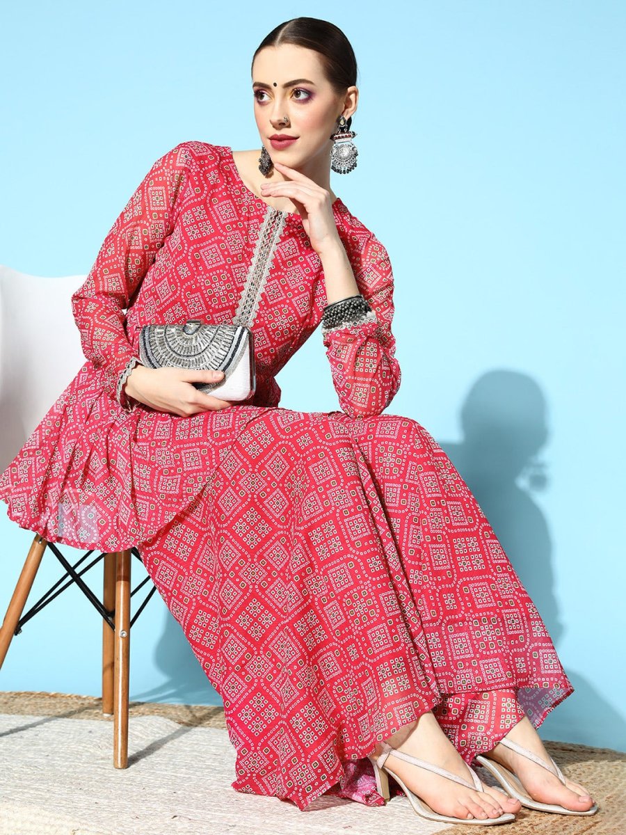 Women Bandhani Poly-Chiffon Print Parade Kurta Set - Inddus.com