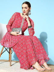 Women Bandhani Poly-Chiffon Print Parade Kurta Set - Inddus.com