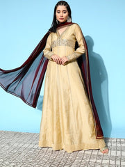 Women Beige Chanderi Cotton Hyper Texture Kurta - Inddus.com