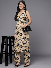 Women Beige Floral Printed Kurta with Palazzos - Inddus.com