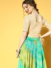 Women Beige & Golden Sequinned Stretchable Slip-On Saree Blouse - Inddus.com