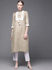 Women Beige & White Yoke Design Kurta - Inddus.com